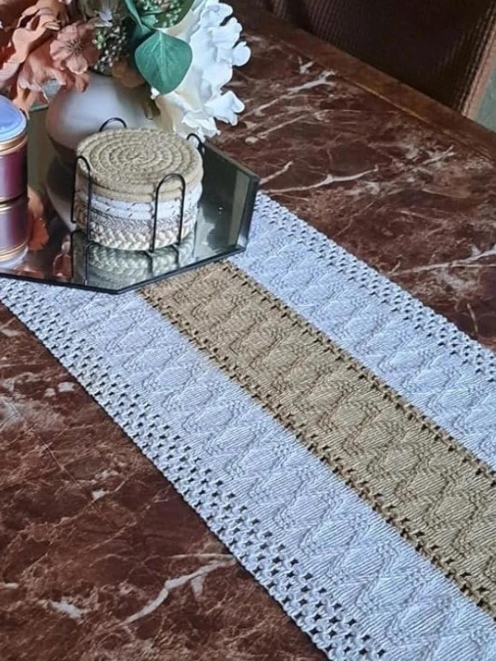 Boho Macrame Table Runner 72” Farmhouse Rustic Tassel Decor